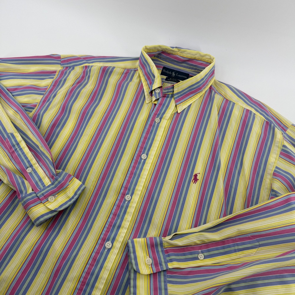 Ralph Lauren Men's Multicolor Yellow Pink Blue Striped Button-Down Shirt